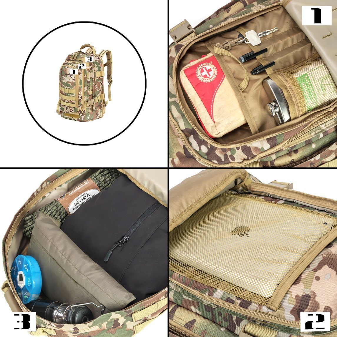 Tactical Padded Molle Pouch Bag Waterproof Zipper Backpacks for Camping Hiking